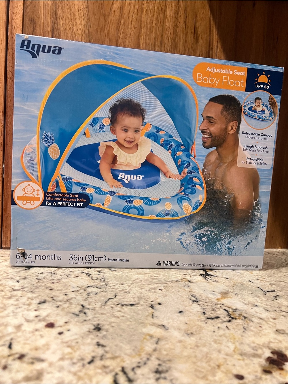 Aqua Blue and Orange Pineapple Baby Float with Canopy